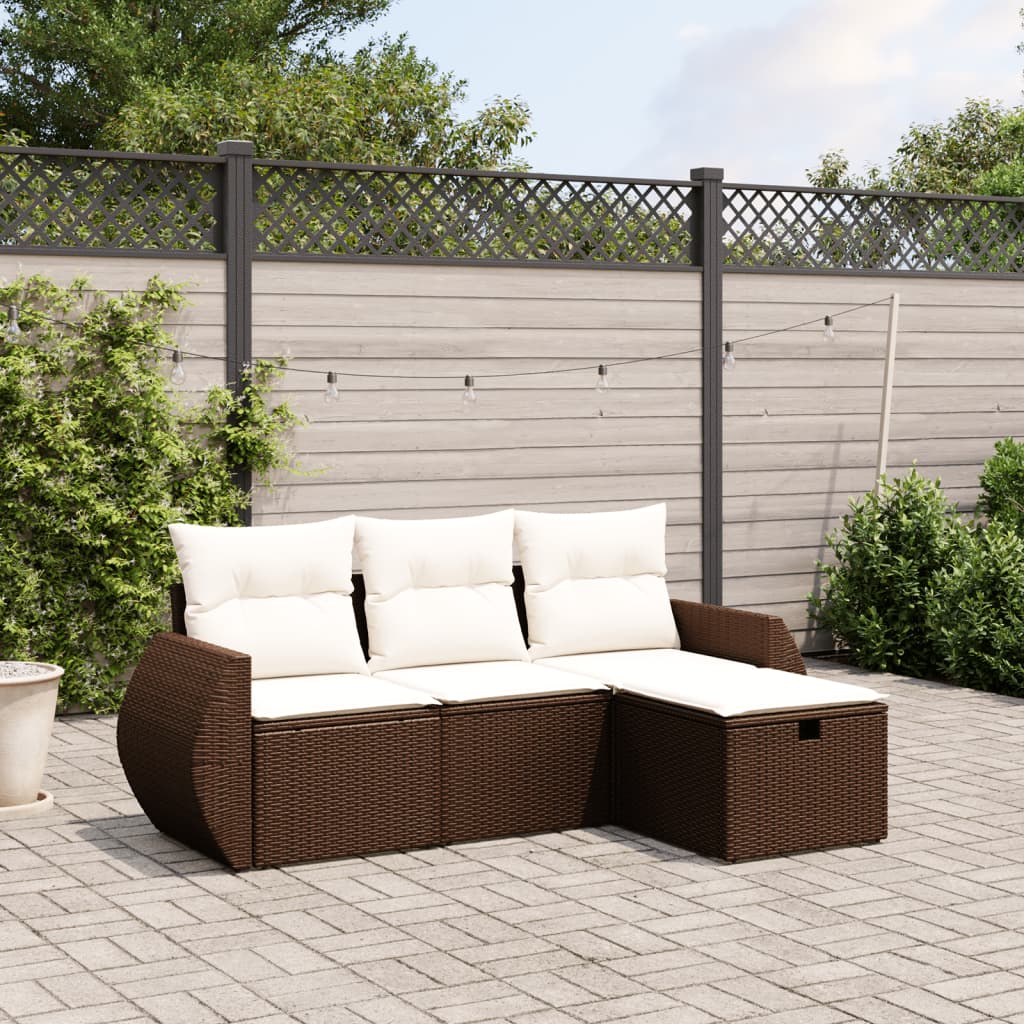 4-delige Loungeset met kussens poly rattan bruin