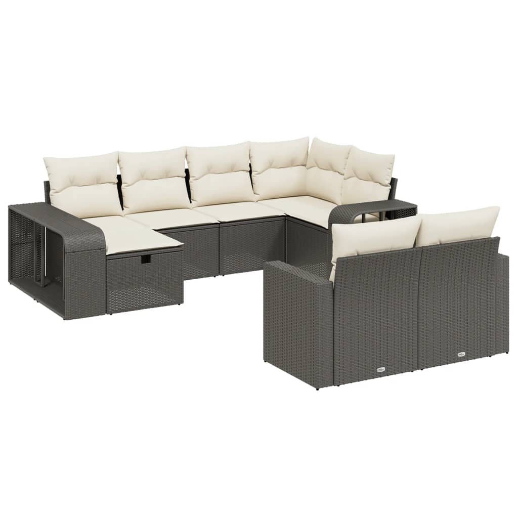 10-delige Loungeset met kussens poly rattan zwart