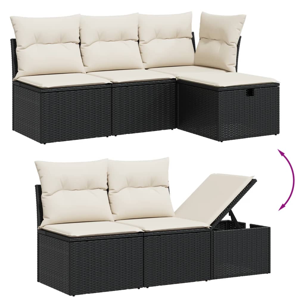 10-delige Loungeset met kussens poly rattan zwart