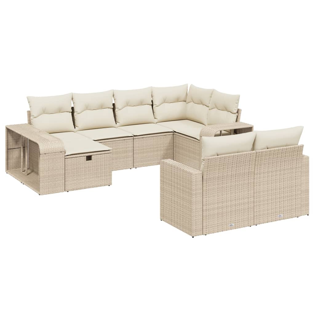 10-delige Loungeset met kussens poly rattan beige