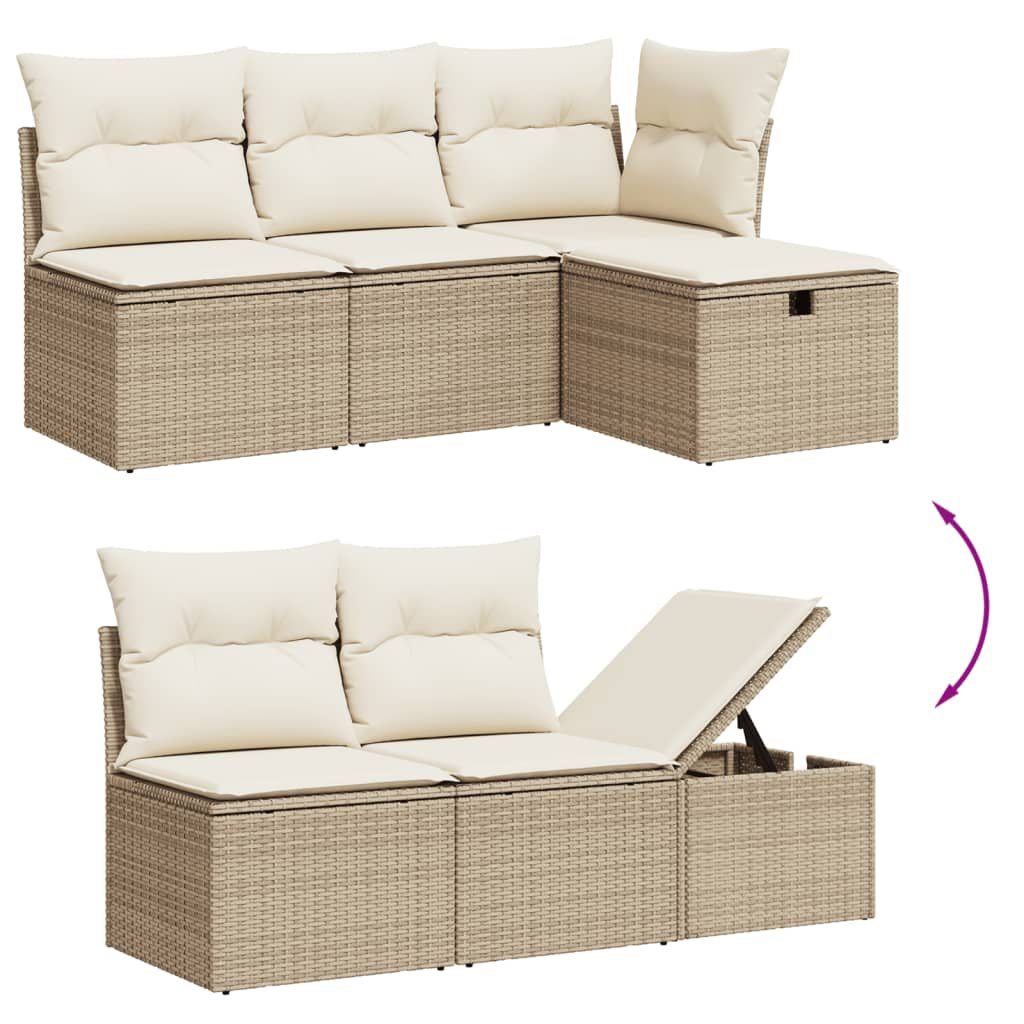 10-delige Loungeset met kussens poly rattan beige