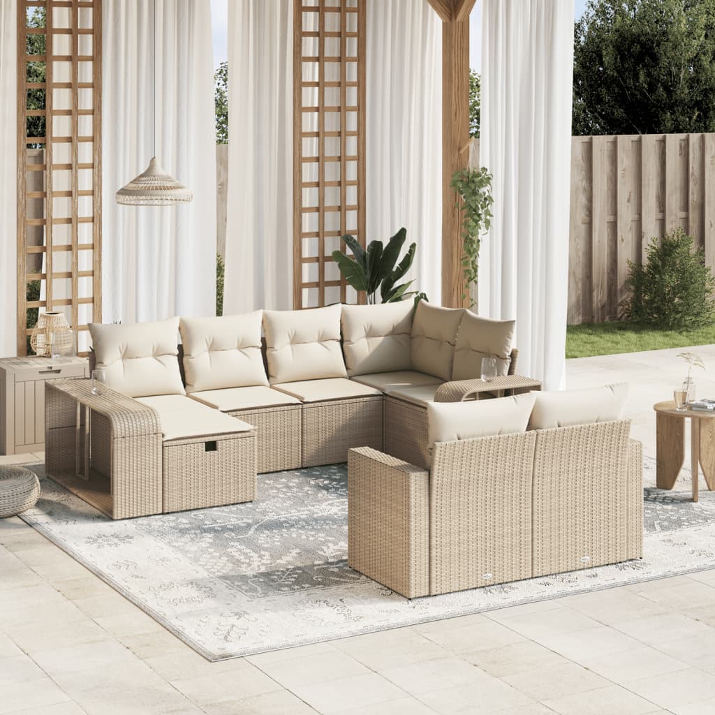 10-delige Loungeset met kussens poly rattan beige