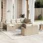 10-delige Loungeset met kussens poly rattan beige