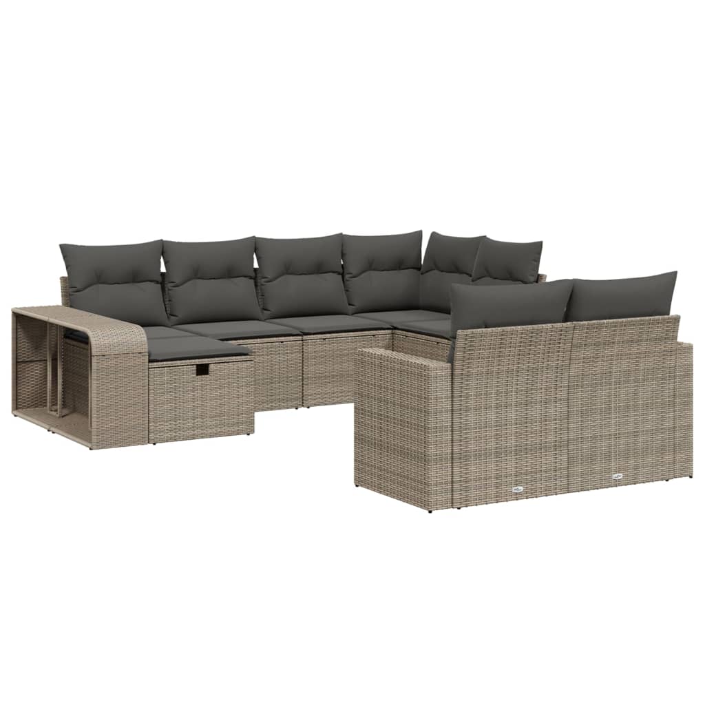 10-delige Loungeset met kussens poly rattan lichtgrijs