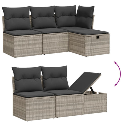 10-delige Loungeset met kussens poly rattan lichtgrijs