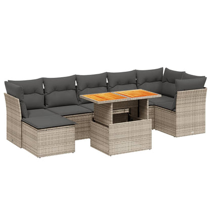 8-delige Loungeset met kussens poly rattan grijs