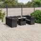 10-delige Loungeset met kussens poly rattan zwart