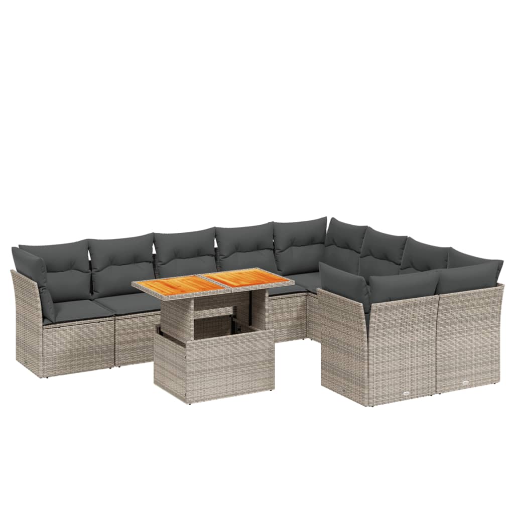 10-delige Loungeset met kussens poly rattan grijs