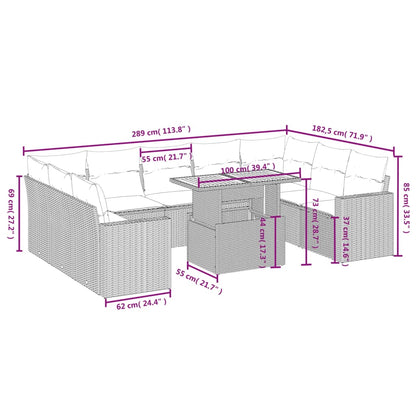 10-delige Loungeset met kussens poly rattan beige