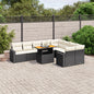 10-delige Loungeset met kussens poly rattan zwart