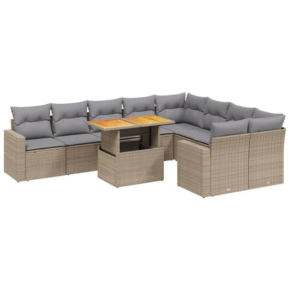 10-delige Loungeset met kussens poly rattan beige