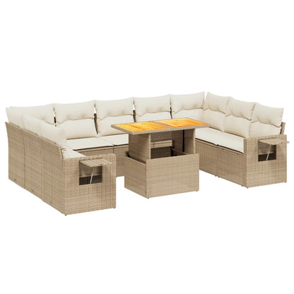 10-delige Loungeset met kussens poly rattan beige