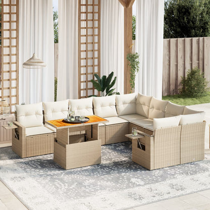 10-delige Loungeset met kussens poly rattan beige