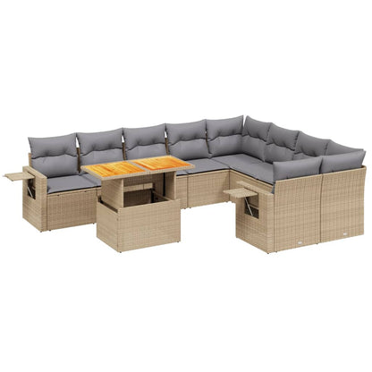 10-delige Loungeset met kussens poly rattan beige