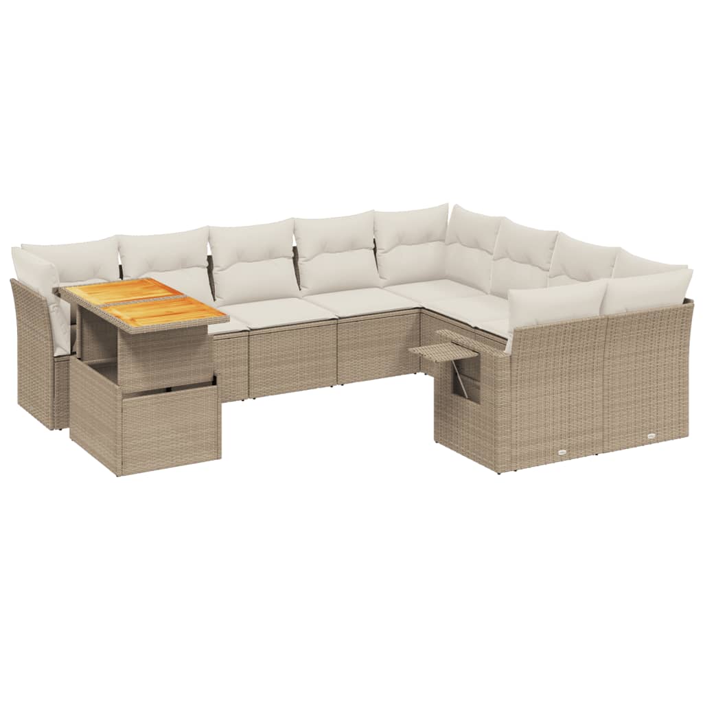 10-delige Loungeset met kussens poly rattan beige