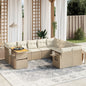 10-delige Loungeset met kussens poly rattan beige