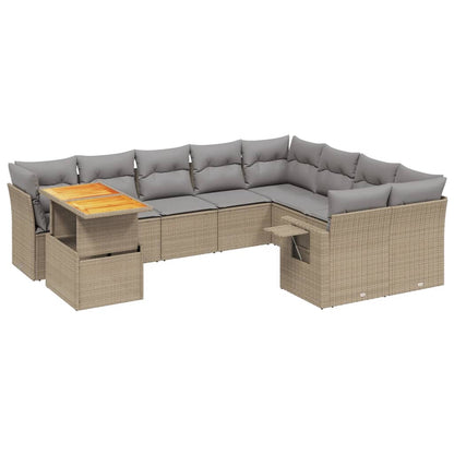 10-delige Loungeset met kussens poly rattan beige