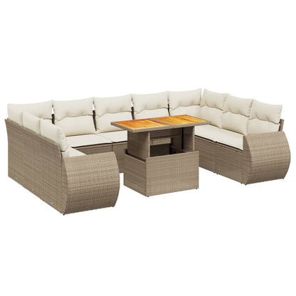 10-delige Loungeset met kussens poly rattan beige