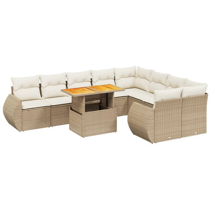 10-delige Loungeset met kussens poly rattan beige