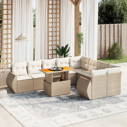 10-delige Loungeset met kussens poly rattan beige