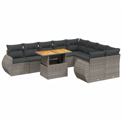 10-delige Loungeset met kussens poly rattan grijs