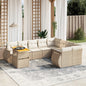 10-delige Loungeset met kussens poly rattan beige