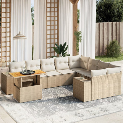 10-delige Loungeset met kussens poly rattan beige