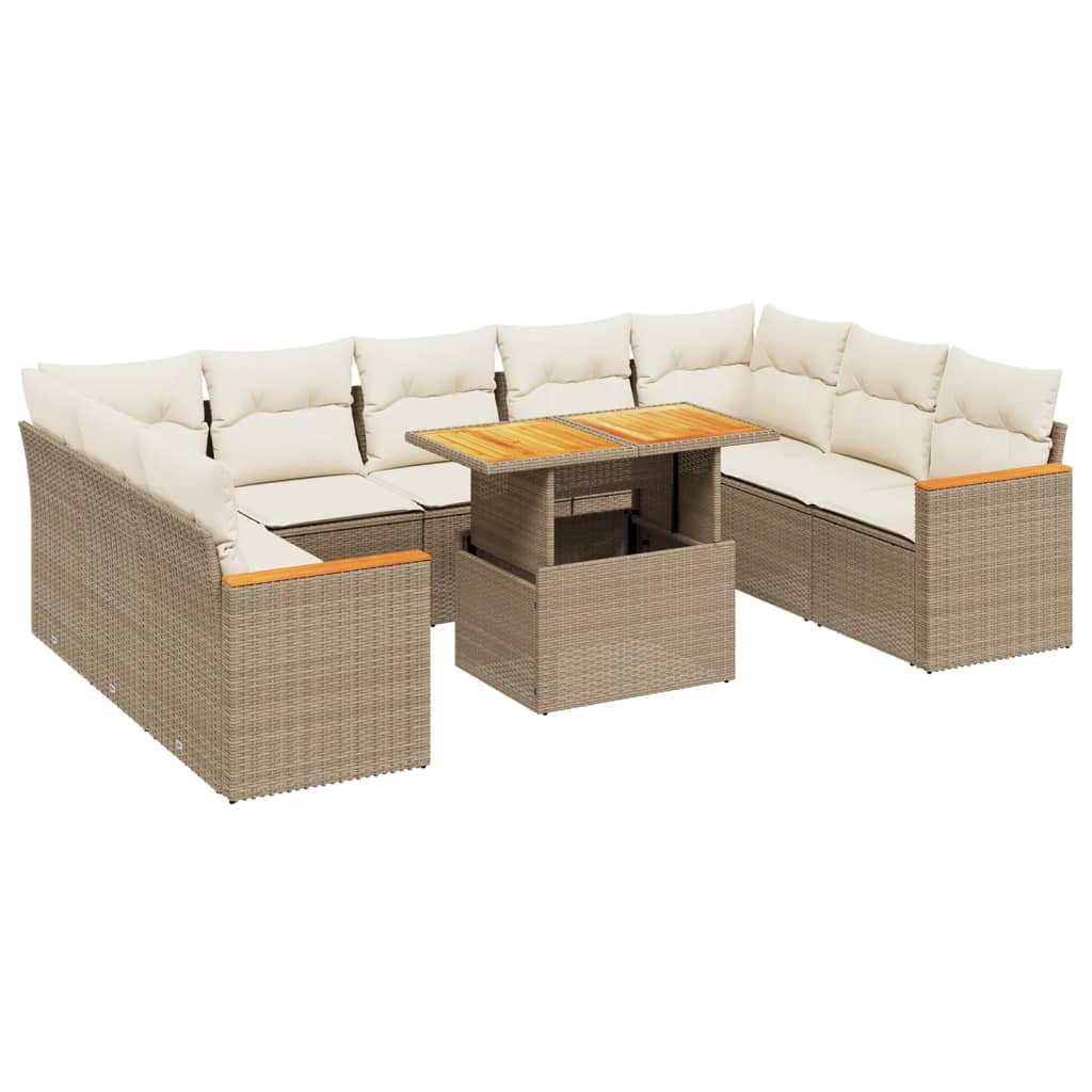 10-delige Loungeset met kussens poly rattan beige