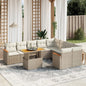 10-delige Loungeset met kussens poly rattan beige