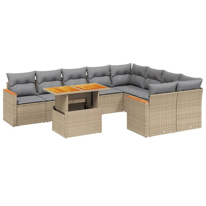 10-delige Loungeset met kussens poly rattan beige