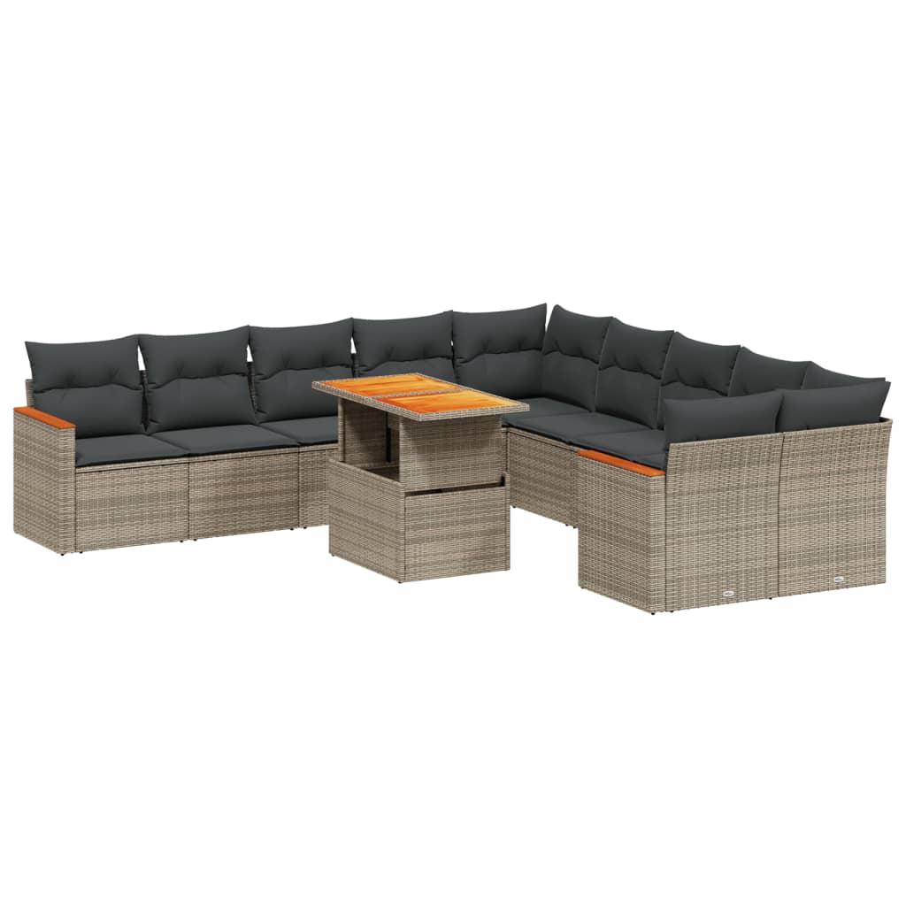 11-delige Loungeset met kussens poly rattan grijs