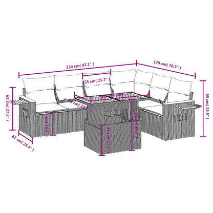 7-delige Loungeset met kussens poly rattan grijs