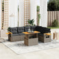 7-delige Loungeset met kussens poly rattan grijs