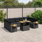 10-delige Loungeset met kussens poly rattan zwart