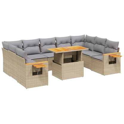 10-delige Loungeset met kussens poly rattan beige