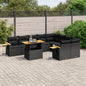 10-delige Loungeset met kussens poly rattan zwart