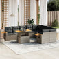 10-delige Loungeset met kussens poly rattan grijs