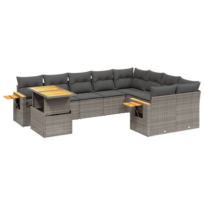 10-delige Loungeset met kussens poly rattan grijs