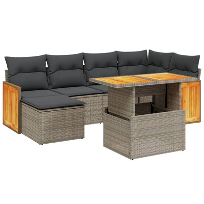 7-delige Loungeset met kussens poly rattan grijs