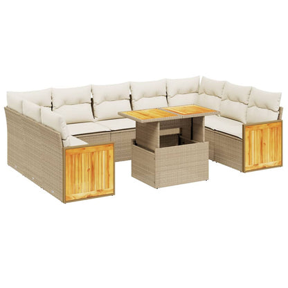 10-delige Loungeset met kussens poly rattan beige