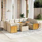 10-delige Loungeset met kussens poly rattan beige