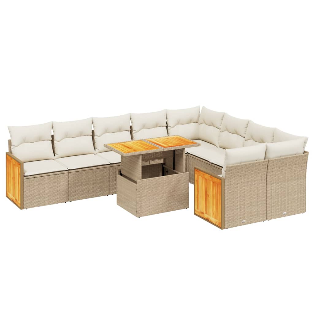 10-delige Loungeset met kussens poly rattan beige