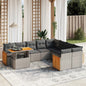 10-delige Loungeset met kussens poly rattan grijs