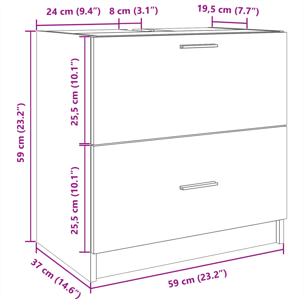 Wastafelkast 59x37x59 cm bewerkt hout betongrijs