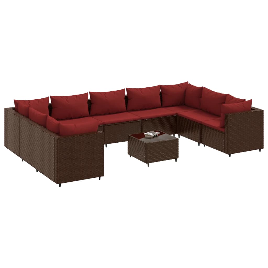 10-delige Loungeset met kussens poly rattan bruin