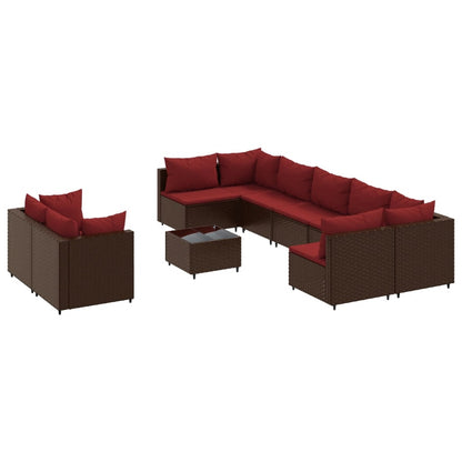 10-delige Loungeset met kussens poly rattan bruin