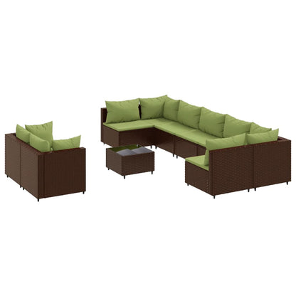 10-delige Loungeset met kussens poly rattan bruin