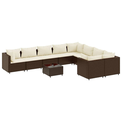 10-delige Loungeset met kussens poly rattan bruin