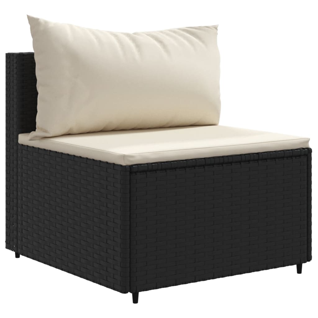 10-delige Loungeset met kussens poly rattan zwart