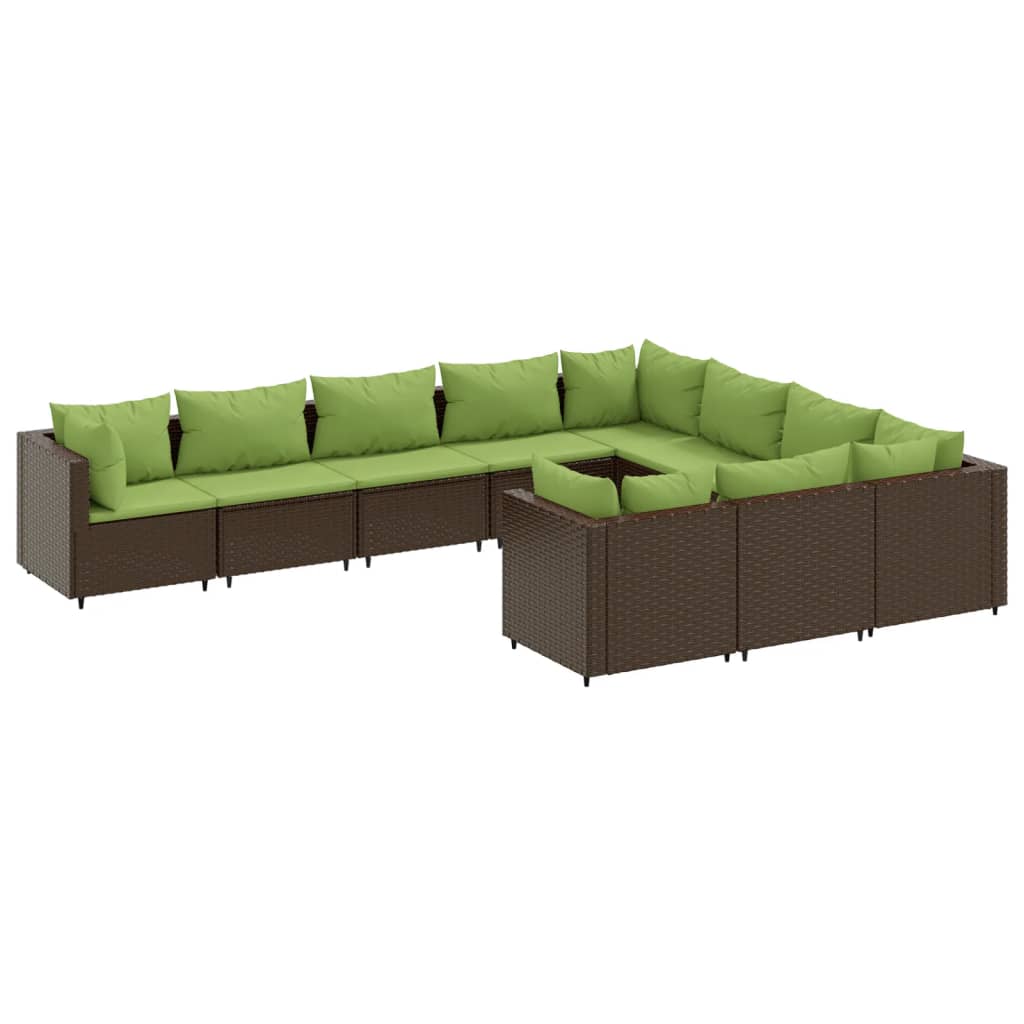 10-delige Loungeset met kussens poly rattan bruin